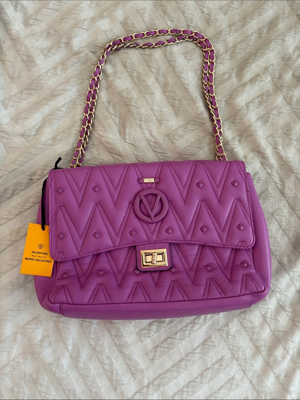 Valentino Fuchsia Quilted Shoulder Bag with Gold Chain Strap